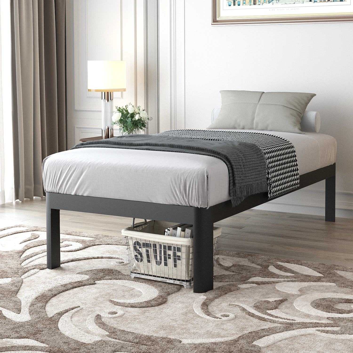 

Billy Bed Frame Twin Bed Frame With Rounded Edge Legs 14" Height 3500 Lb Heavy Duty Metal Platform Bed Frame Twin Size Metal Bed