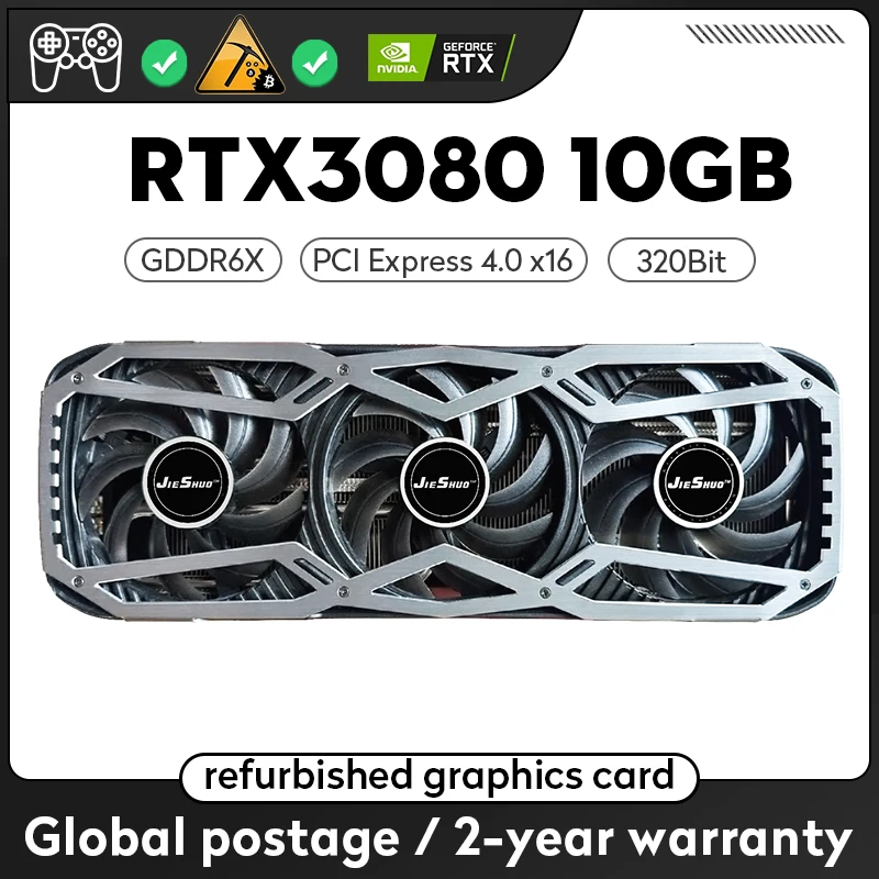 

JIESHUO GeForce RTX3080 10G GAMING Graphics Card GDDR6X 320Bit 8Pin+8Pin HDMI*1 DP*3 video card RTX 3080 10GB For Desktop PC