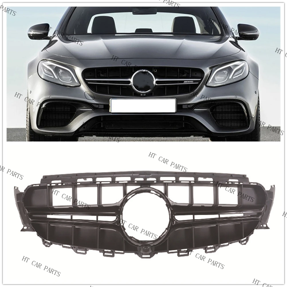 

For Mercedes Benz E Class W213 E63 E200 E300 E400 2016-2020 1 Piece Black Front Bumper Grill Grille AMG Style