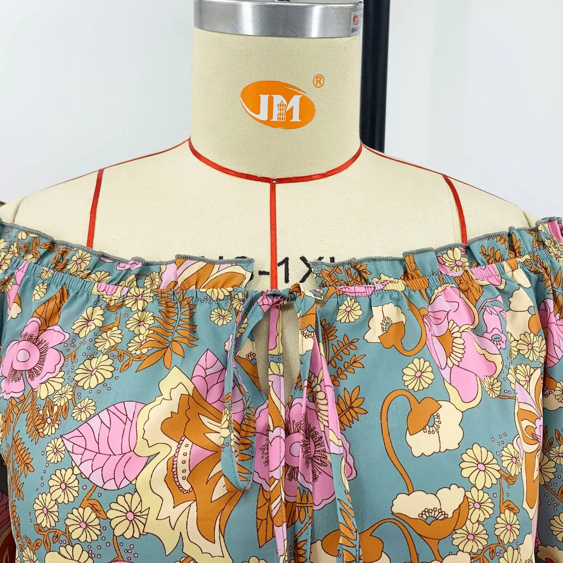 Plus Size Women Clothing Oversized Floral Print Off Shoulder Bubble Sleeve Shirt Top Fashion Woman Blouses Casual Female Clothes