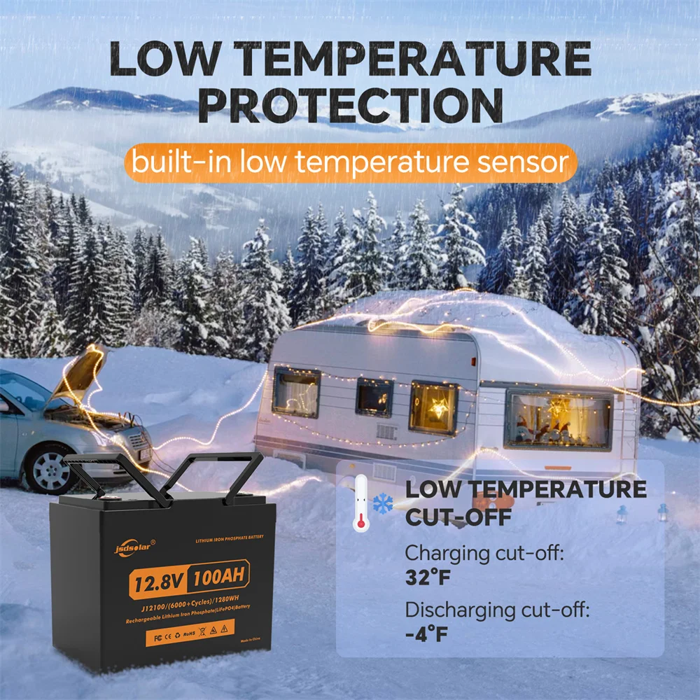 Новый аккумулятор jsdsolar 12 В 100 Ач LiFePO4 Grade A Cell 6000+ циклов 24 Встроенный BMS для дома и