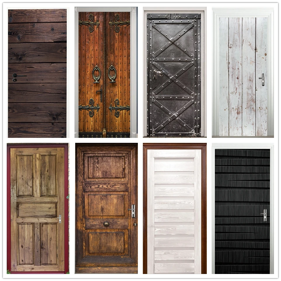 Vintage Wooden Door Stickers Adhesive Vinyl Wallpaper Living Room Bedroom Decorative Doors Cover Custom Size Home Decor Posters