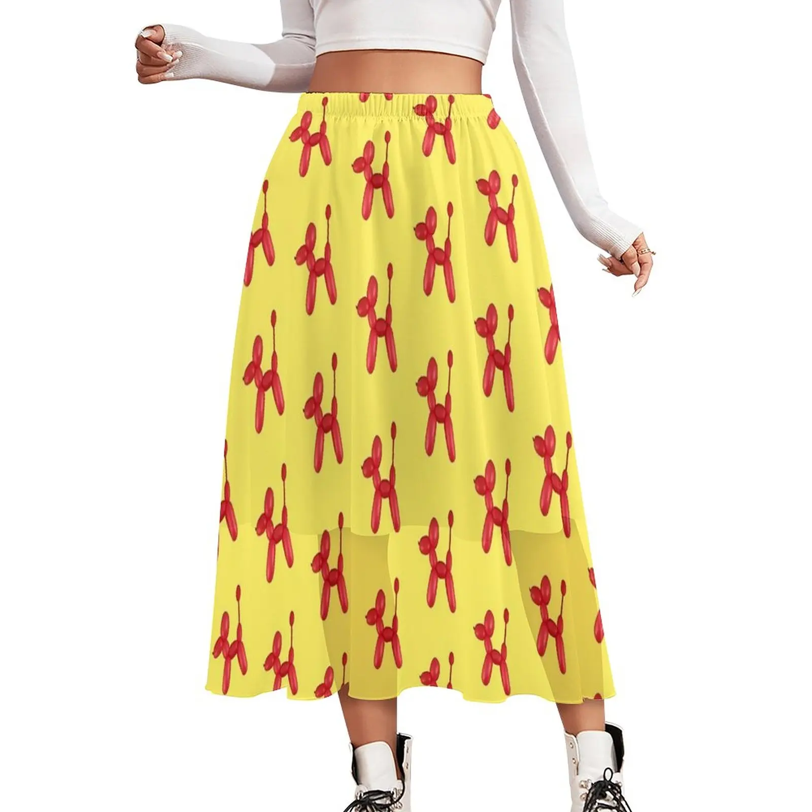 

Red Balloon Dog Skirt Ladies Cartoon Animal Kawaii Long Skirts Print High Waist Aesthetic Casual Skirt Big Size 3XL 3XL