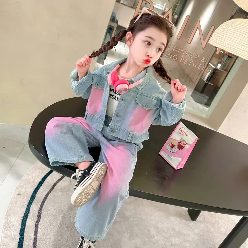 baby girl's garnitur dziewczęcy strój wiosenny 2024 новый стиль шикарная джинсовая мода комфортная