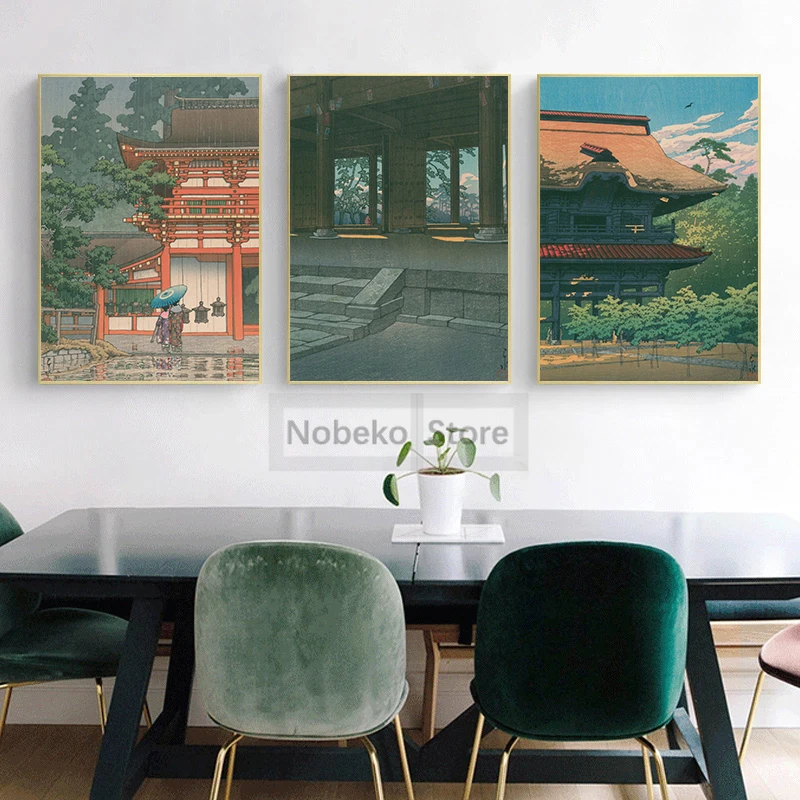 Японский постер Kawase Hasui Works японская архитектура укиё-э принты храм Холст