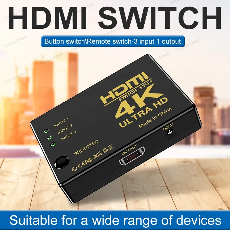 

HW-4K301H HDMI switcher 3 in 1 out 4K * 2K rectangular HDMI switcher with remote control conversion KVM