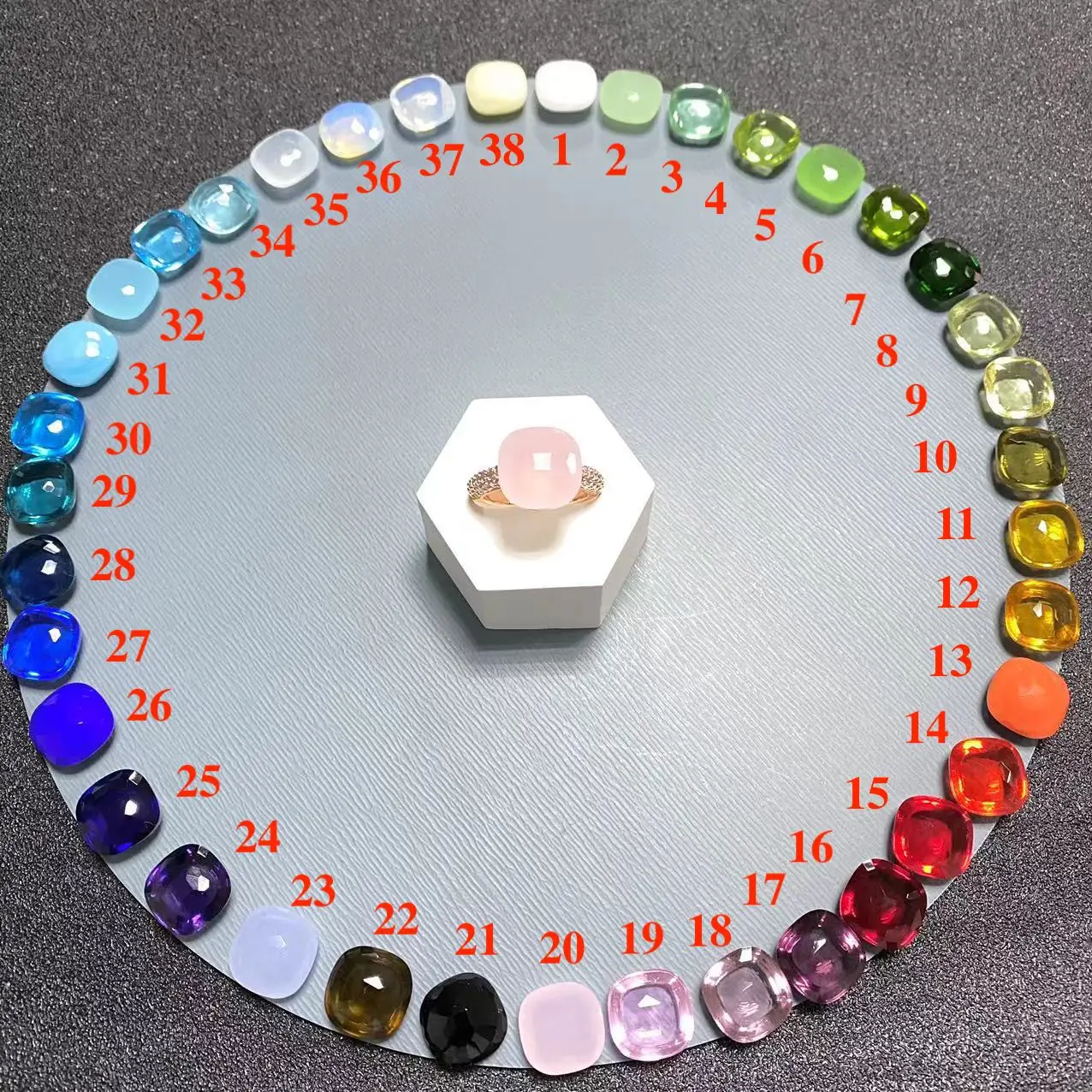 

12.6mm Pomellato Ring 38Colors Candy Style Ring Inlay Zircon Flat Natural Pink Crystal Ring Rose Gold Plated For Women Jewelry