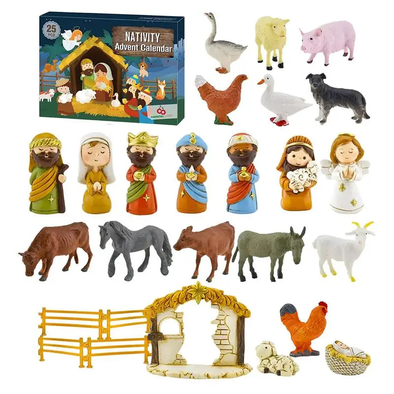 

Countdown To Christmas Nativity | 24Pcs Resin Miniatures Nativity Scene For 3 Years Old | Seasonal Dcor For Boys Girls Kids