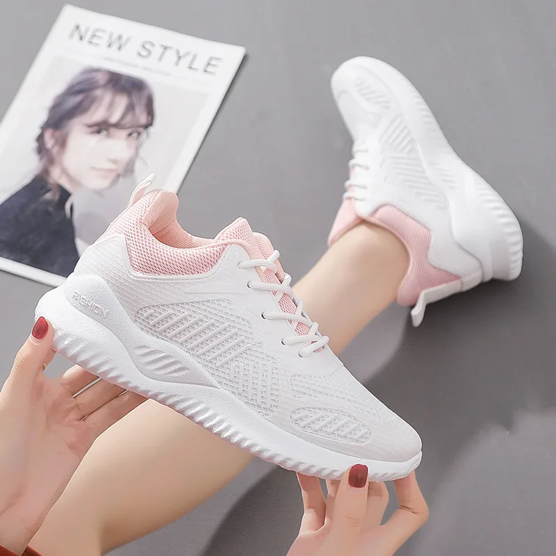 Spring New Korean Version of Sports Shoes Women's Heightened Breathable White Shoes Women's Old Shoes Running Shoes