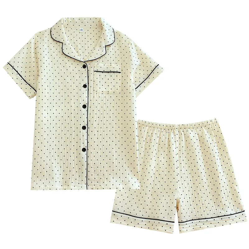 Женский Пижамный костюм из 2023 хлопка тонкие шорты крепа с коротким рукавом