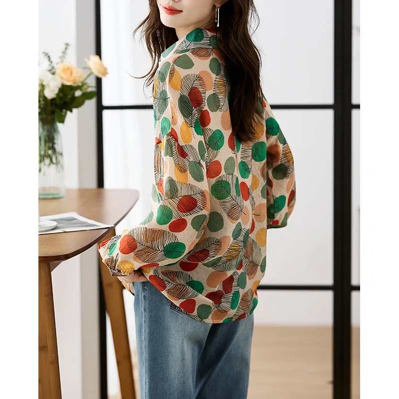Шикарная Тонкая Повседневная женская шифоновая рубашка в стиле ретро с цветным