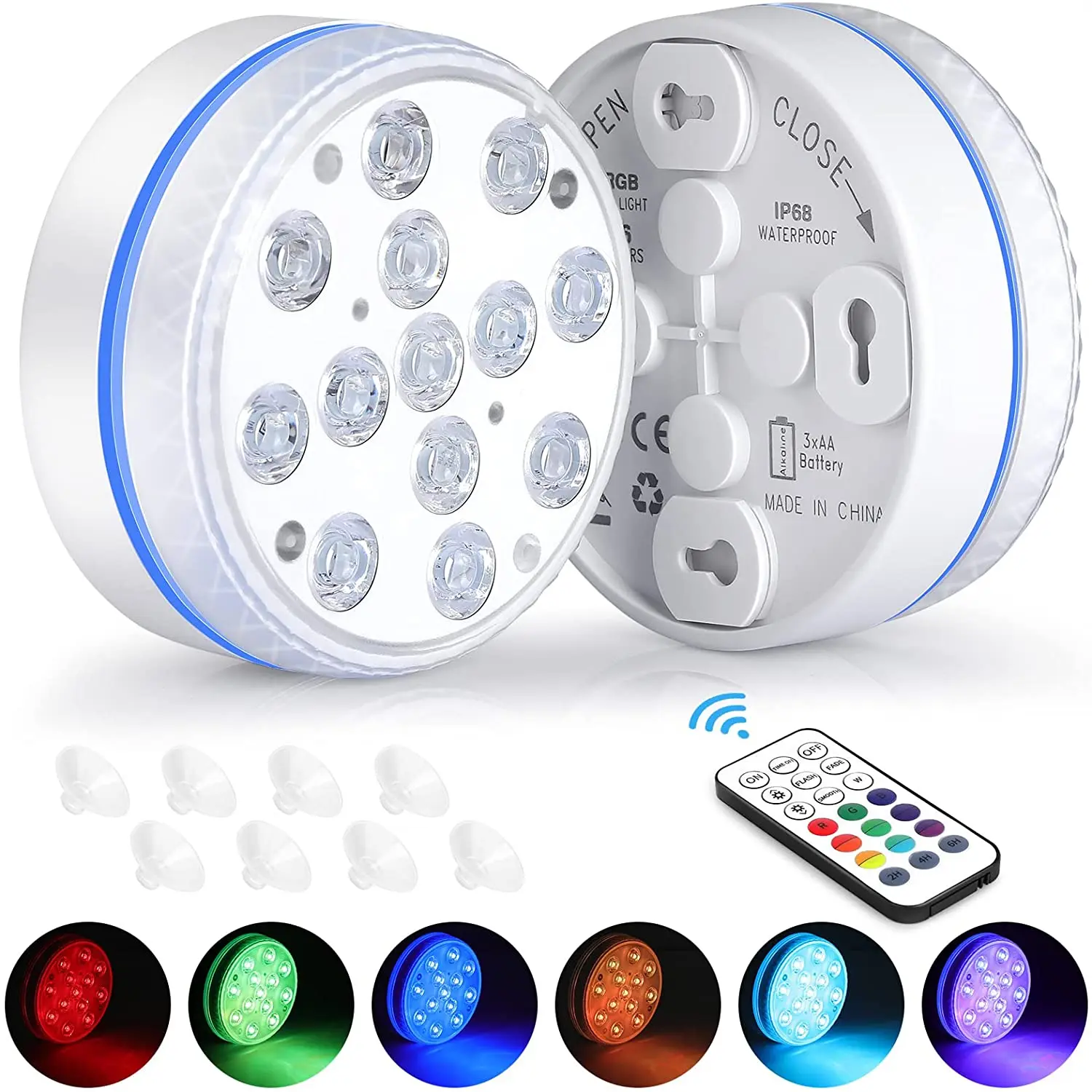 13leds Submersible Light Magnetic Sucker Waterproof Remote RGB Underwater Lights For Party Aquarium Pool Bathtub Vase Night Lamp