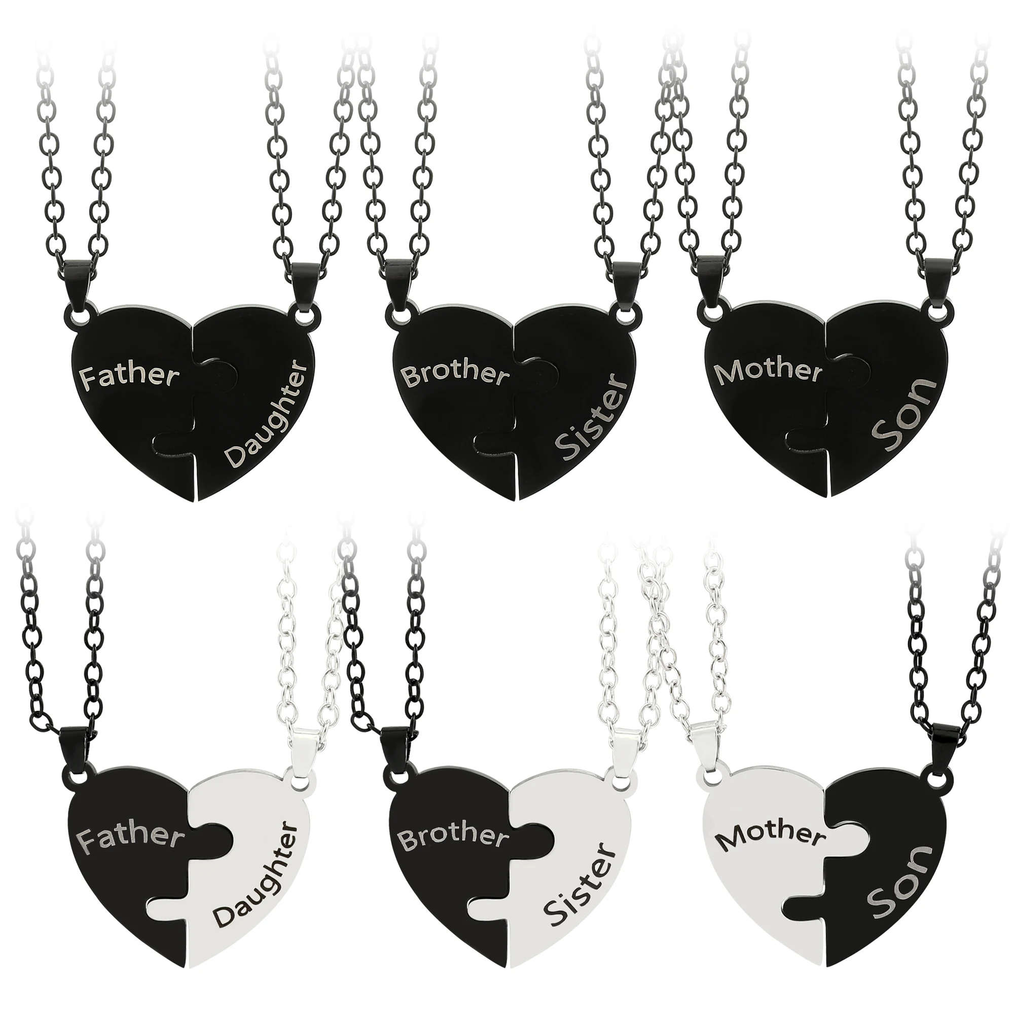 

Funny Love Heart Puzzle Pendant Necklace Family Jewelry Accessories Stainless Steel Neck Chain Mother Father Festival Gift