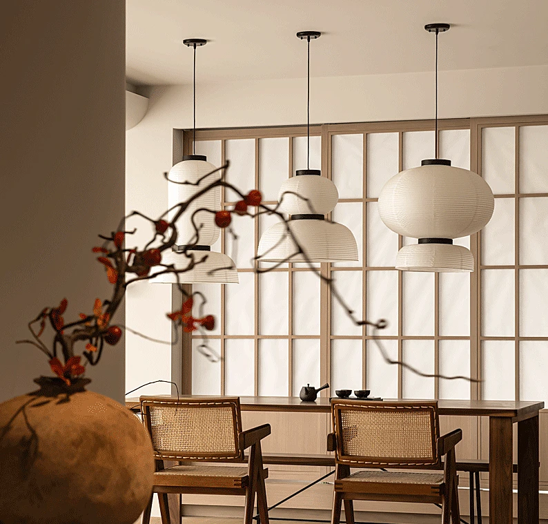 

Xuan paper chandeliers, Chinese style modern restaurant, Japanese Zen antique lanterns, bamboo woven lamps