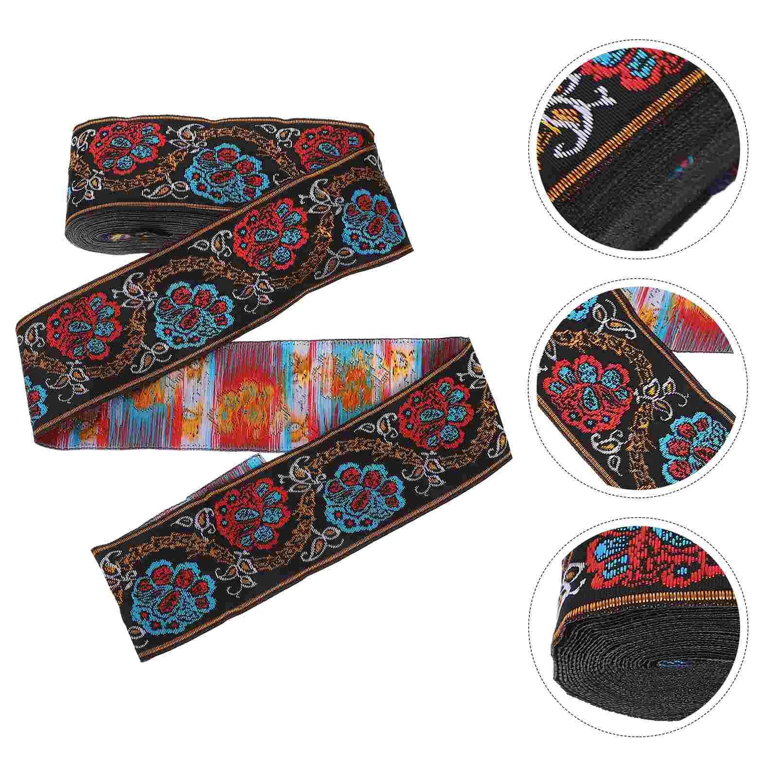

Ribbon Trim Strap Jacquard Ethnic Guitar Diy Lace Craft Fabric Floral Belt Instrument Embroidered Woven Clothing Bow Vintage