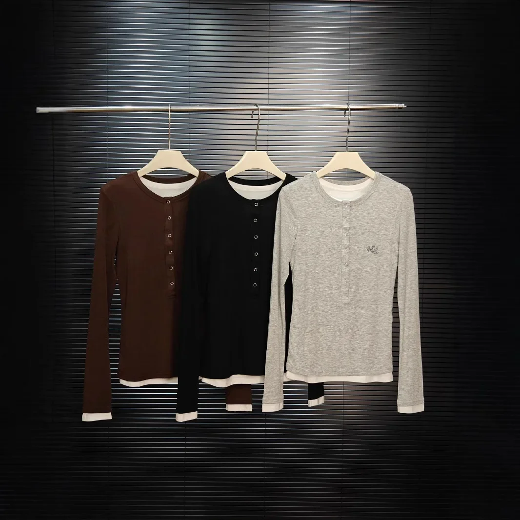 Двухсекционная иллюзионная футболка с длинными рукавами Генри женская осень 2024