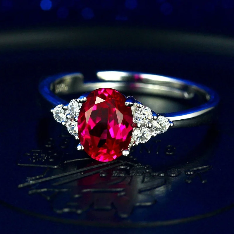 

ANGLANG Luxury Women Round Shape Engagement Rings AAA Red Cubic Zirconia Proposal Rings for Girlfriend Fine Anniversary Gift