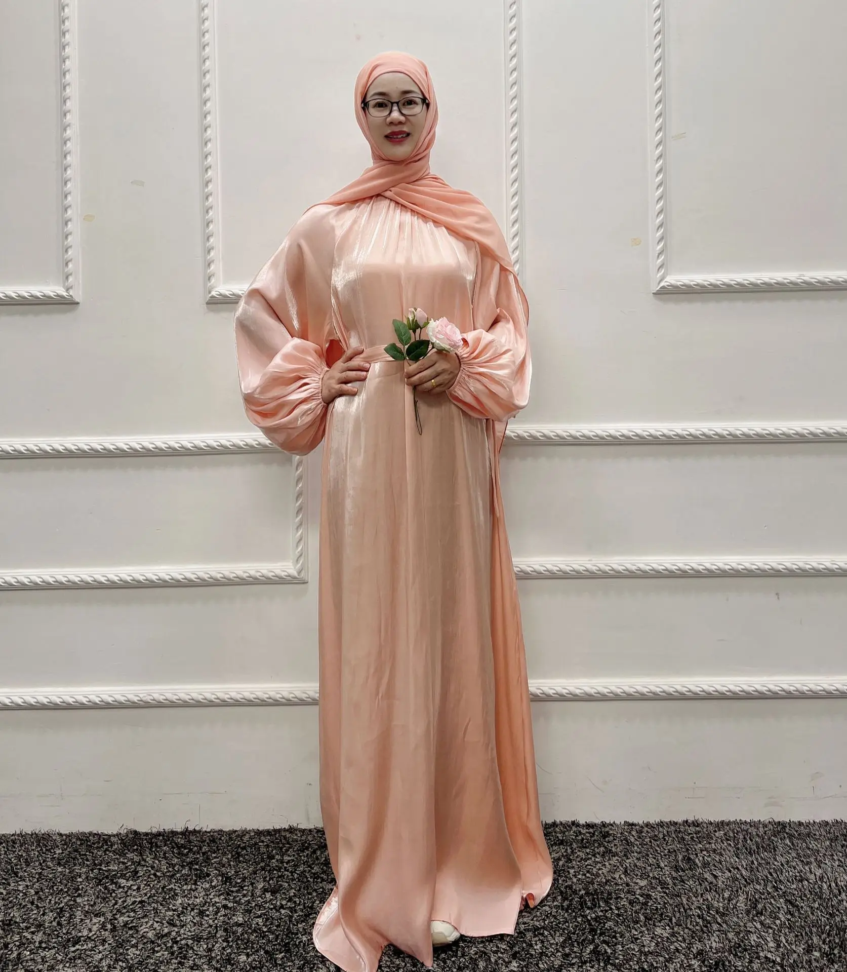 Dubai Turkey Abaya Muslim Dress Women Lantern Sleeve Lace-up Isalmic Robe Ramadan Eid Elegant Morocco Kaftan Party Vestidos