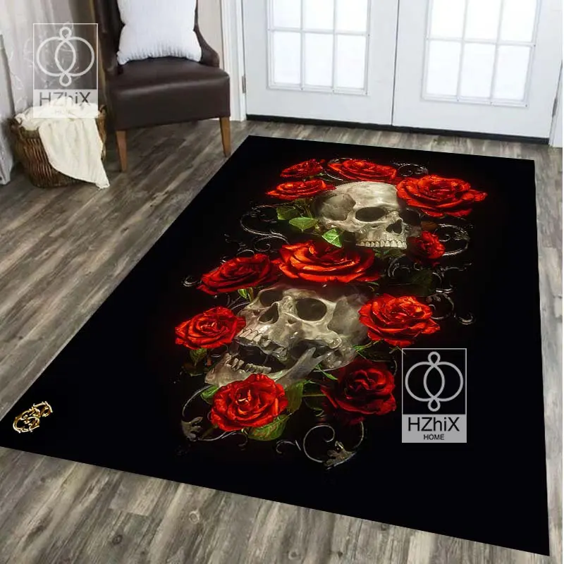 

Flower Pattern Skull Carpet Living Room Home Decor Sofa Table Rug Anti Slip Chair Cushion Lounge Mat Kitchen Mats for Floor