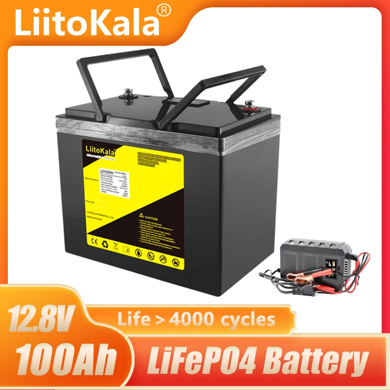 

LiitoKala 12V 100Ah LiFePO4 Battery 12.8V 90ah Power Batteries 4000 Cycles For RV Campers Golf Cart Off-Road Off-grid Solar Wind