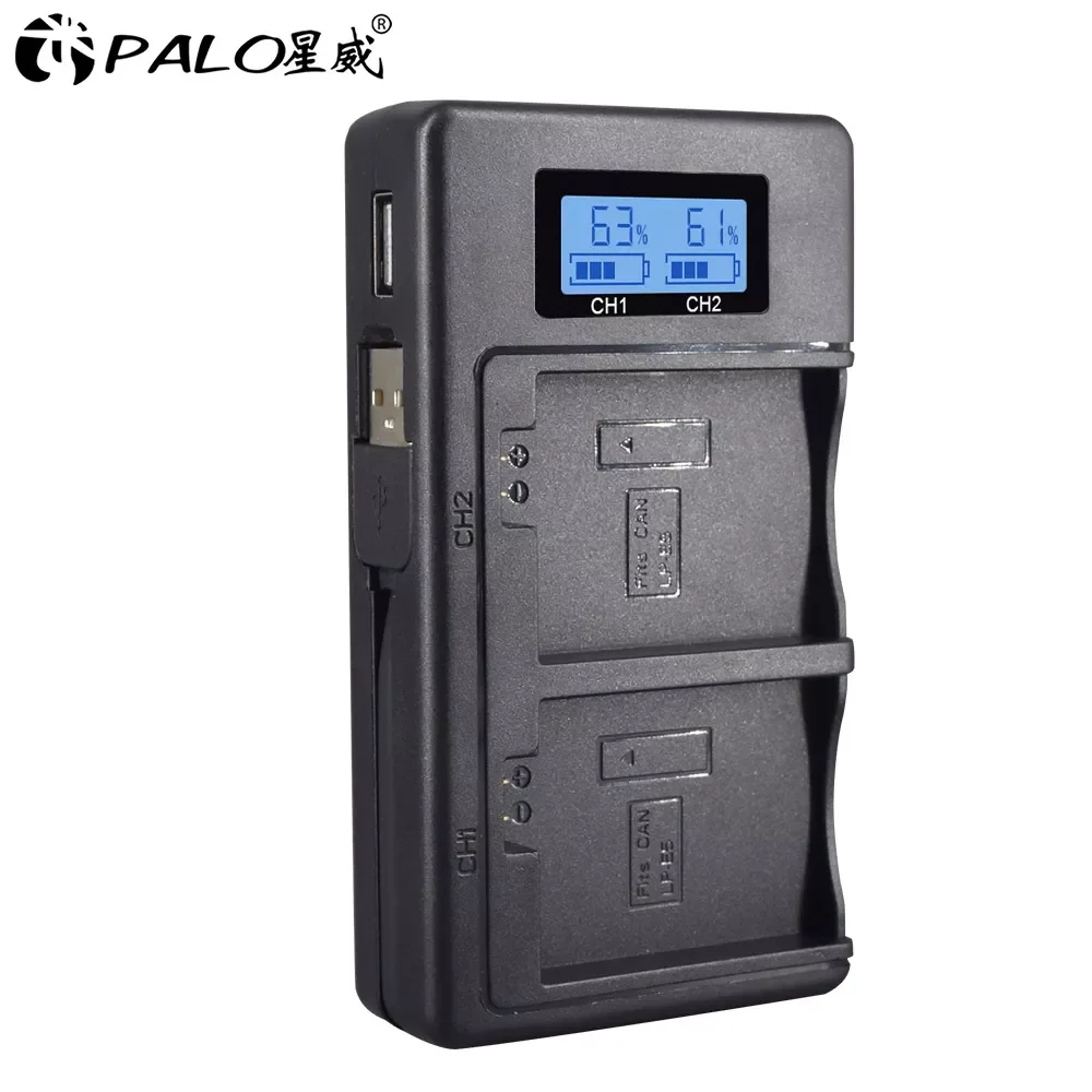 Фото Зарядное устройство Palo LP-E5 LP E5 LPE5, зарядное устройство с ЖК-дисплеем, USB, двойное умное зарядное устройство для Canon EOS Rebel XS T1i XSi 1000D 500D 450D Kiss X3 X2 №3