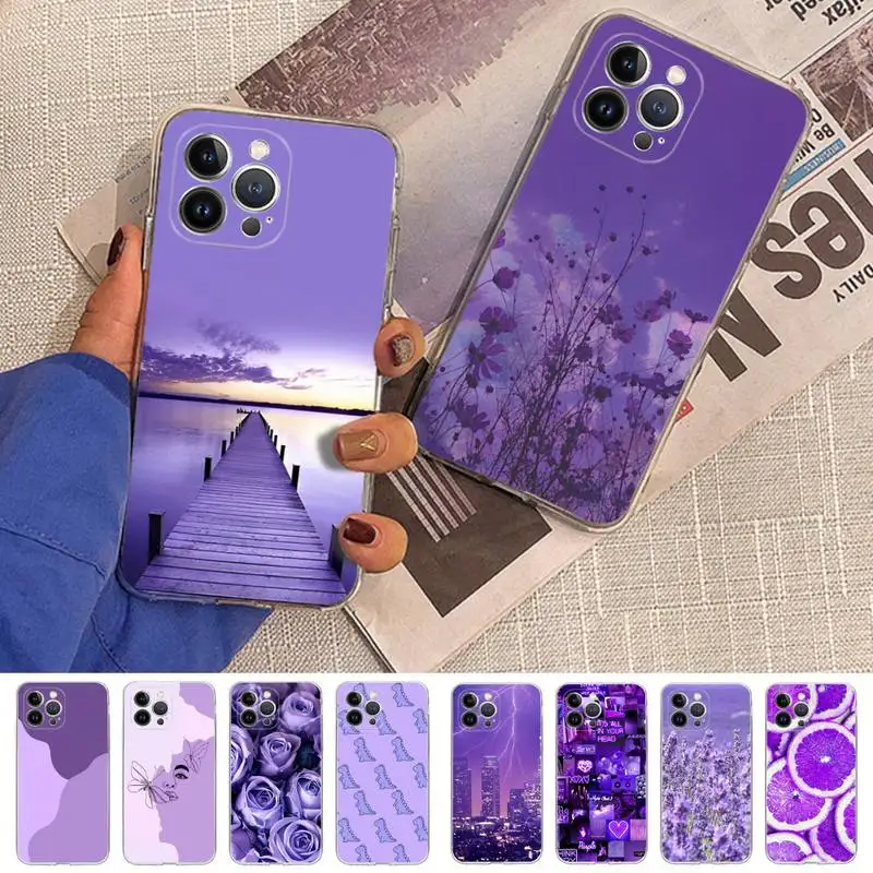 

Purple aesthetic Phone Case Silicone Soft for iphone 14 13 12 11 Pro Mini XS MAX 8 7 6 Plus X XS XR Cover