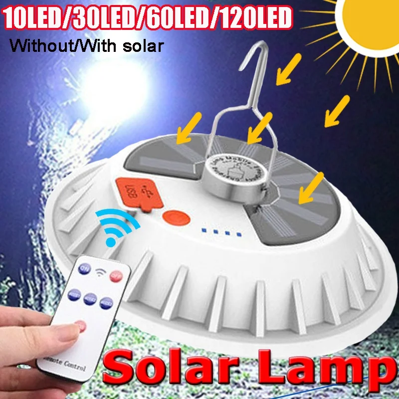 

120LEDs Portable Lantern Outdoor Remote Control Camping Lamp Rechargeable Solar Powered Night Market Light Emergency Power Bank