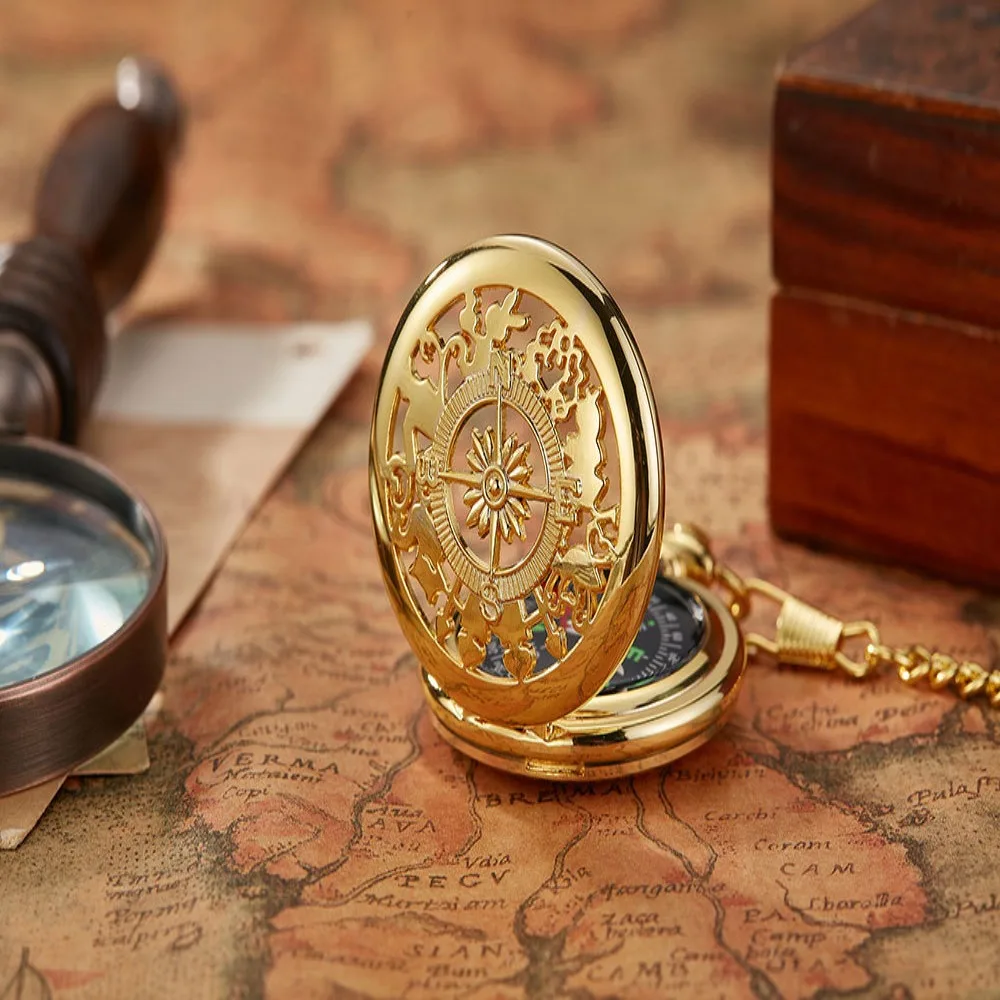 Карманные часы с компасом модные в стиле панк стеклянные цепочка из сплава