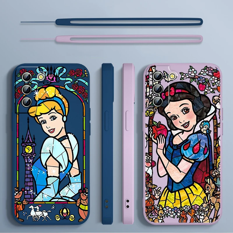 

Disney Cinderella Snow White Phone Case For Samsung Galaxy S23 S22 S21 S20 Pro FE S10 Note 20 Plus Ultra Liquid Rope Cover