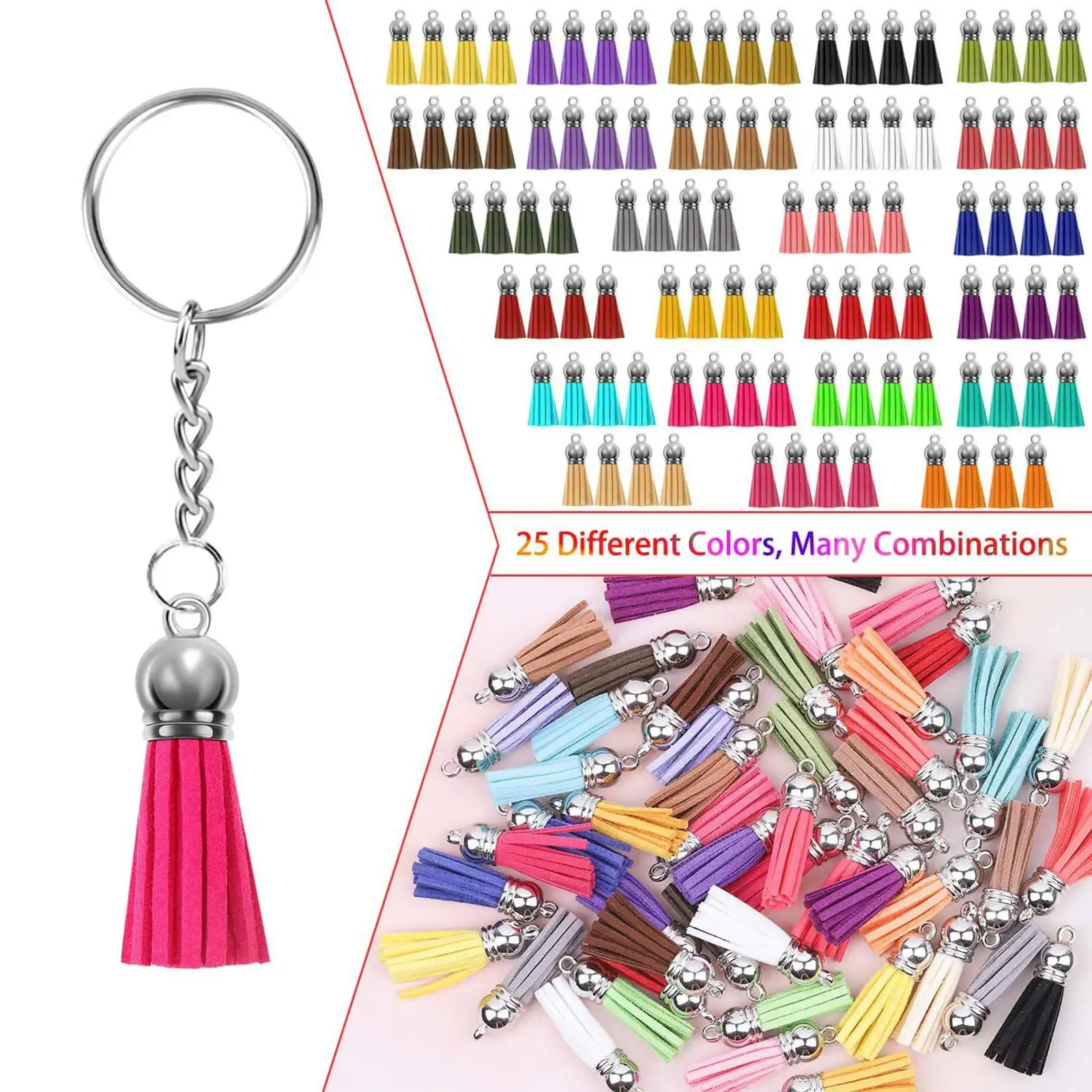 

400Pcs Keychain Blank Leather Tassel Jump Rings Screw Eye Pins for Pendants