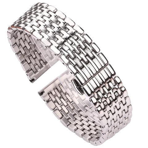 Браслет из нержавеющей стали для наручных часов, однотонный Серебристый браслет для мужчин и женщин, 16 мм 18 мм 20 мм 22 мм