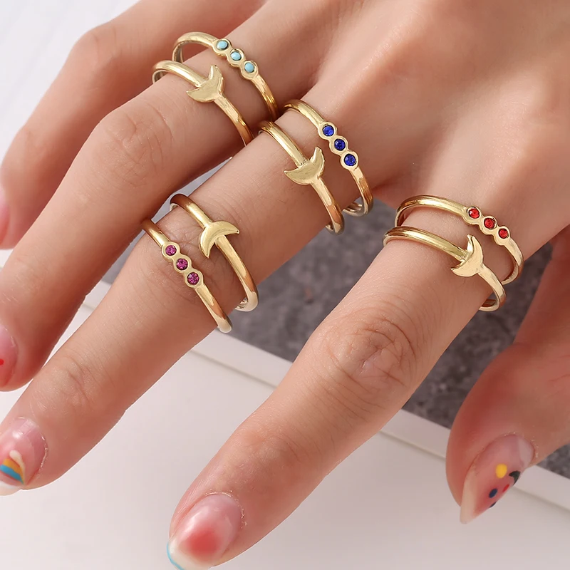 

Luxury Whale Zircon Natural Stone Open Rings for Women 14K Gold Plated Stainless Steel Finger Ring Female Jewelry Gift Wholesale