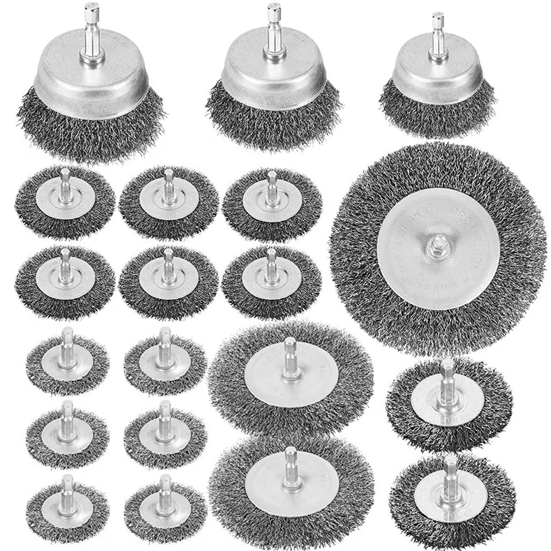 

Wire Brush Wheel Cup Brush Set,0.012-Inch Coarse Carbon Steel Crimped With 1/4-Inch Hex Shank Arbor,For Power Drill