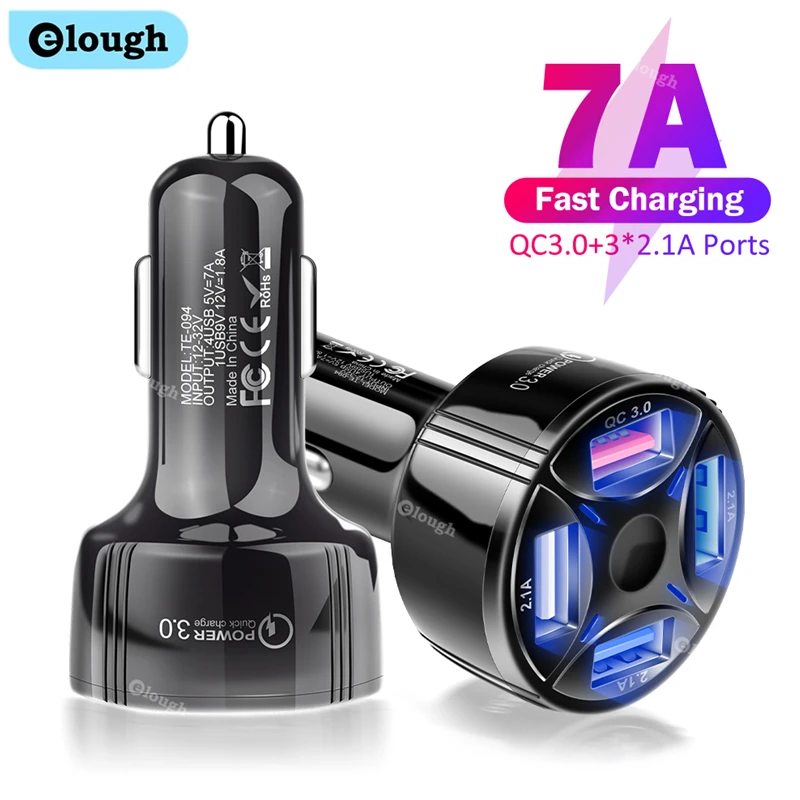 Автомобильное зарядное устройство Elough с 4 USB-портами и поддержкой быстрой зарядки