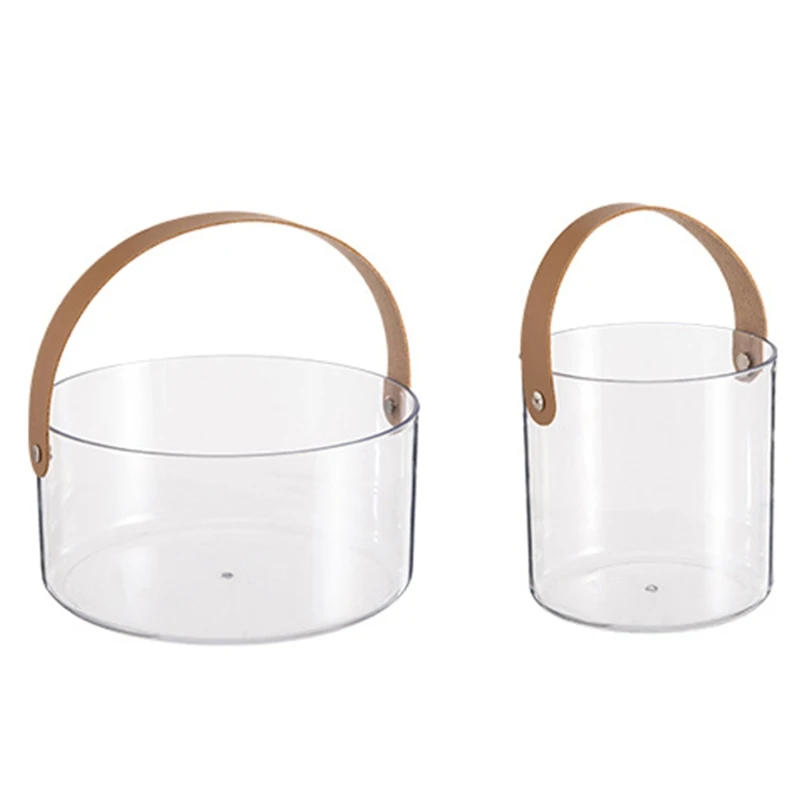 

Plastic Clear Ice Bucket with Hand Strap for Wine Champagne Beer Cooling Effect Portable Fruit Storage Basket Durable