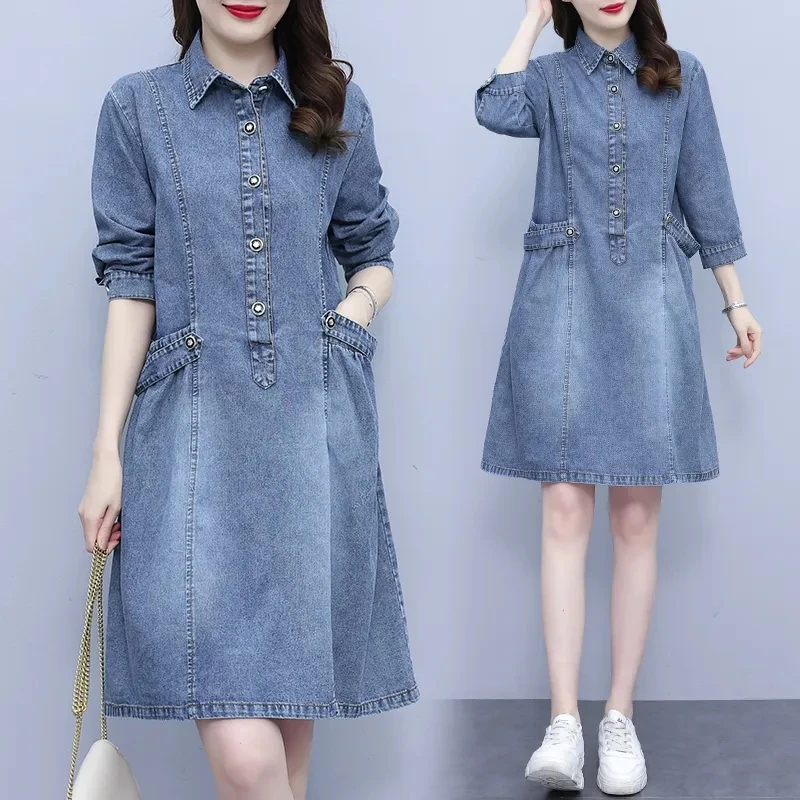 Джинсовое платье женское весенне-осеннее винтажное свободное тонкое 2023 новая