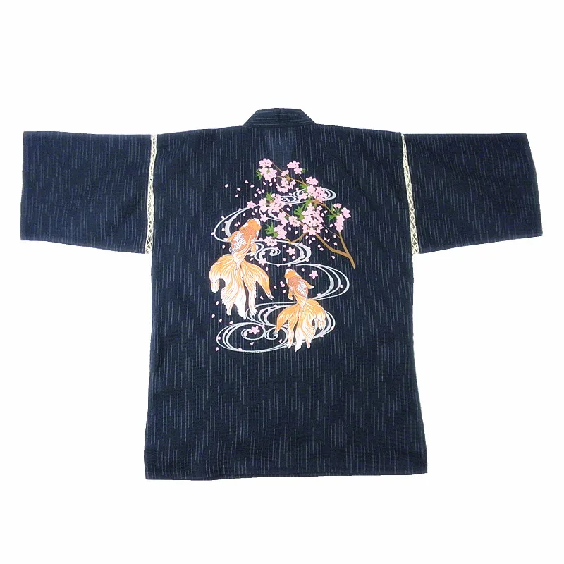 

Japan Style Jinbei Haori Kimono Men Pure Cotton Pajamas Woven Cotton Men's Bathrobes Home Clothing Sakura Goldfish Totem Asian