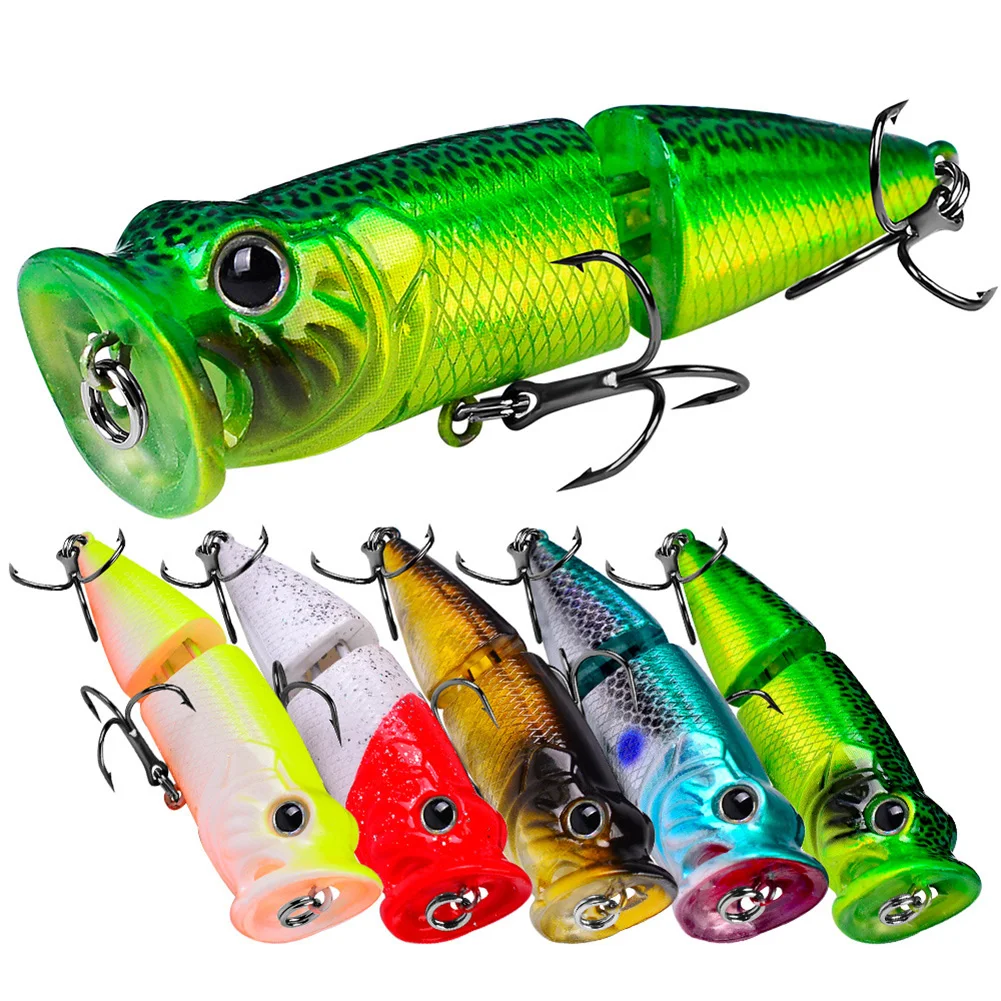 

Hot 1pcs Fishing Lures 8cm/11g Topwater Popper Bait 5 Color Hard Bait Artificial Wobblers Plastic Fishing Tackle with 6# Hooks