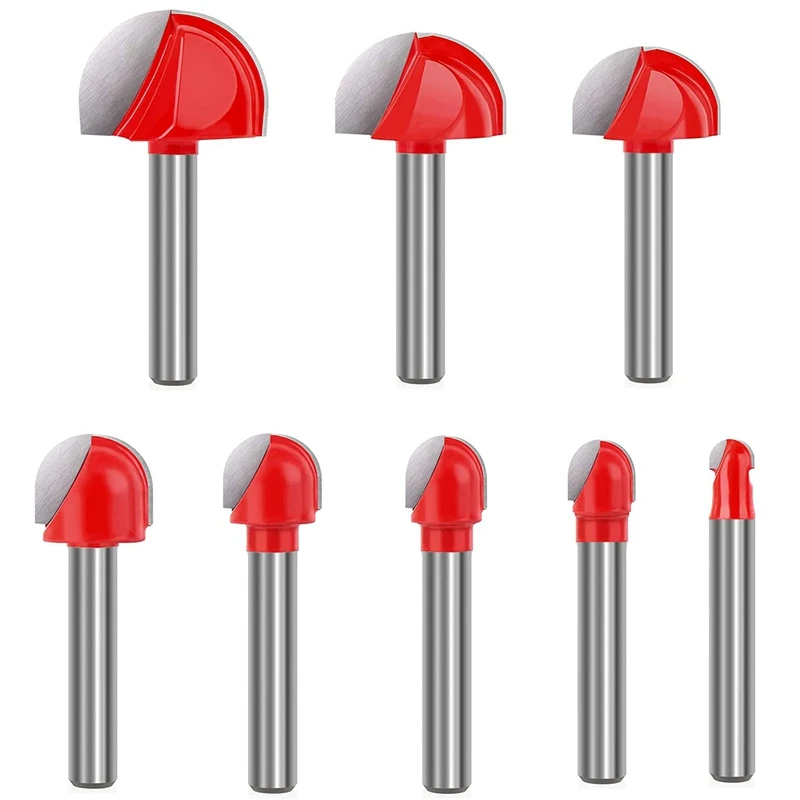 

1/4 Inch Shank Cove Box Router Bit Set Solid Carbide Double Flute Core Box Round Nose Router Bits Woodworking Tool(8Pcs)