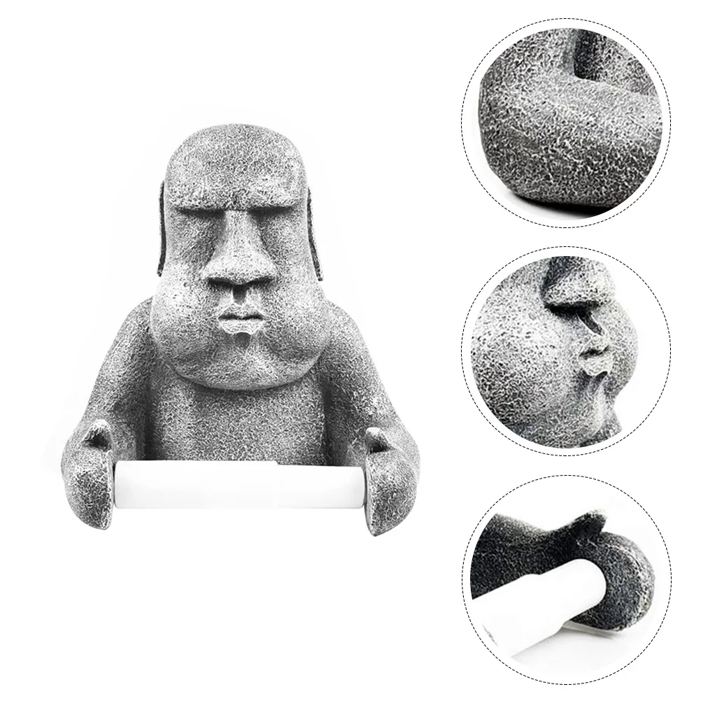 

1pc Toilet Roll Paper Rack Wall Mounted Moai Stone Statue Roll Paper Organizer