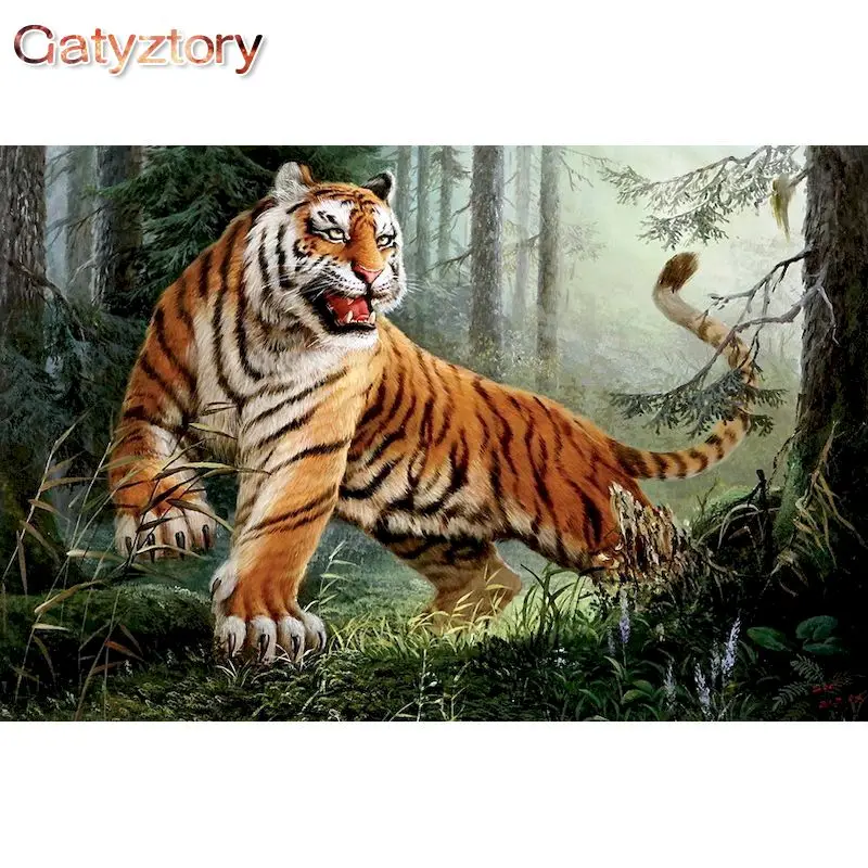 

GATYZTORY Frame Acrylic Painting By Numbers For Adults Drawing By Numbers Forest Tiger Handiwork Home Decor Picture Artwork