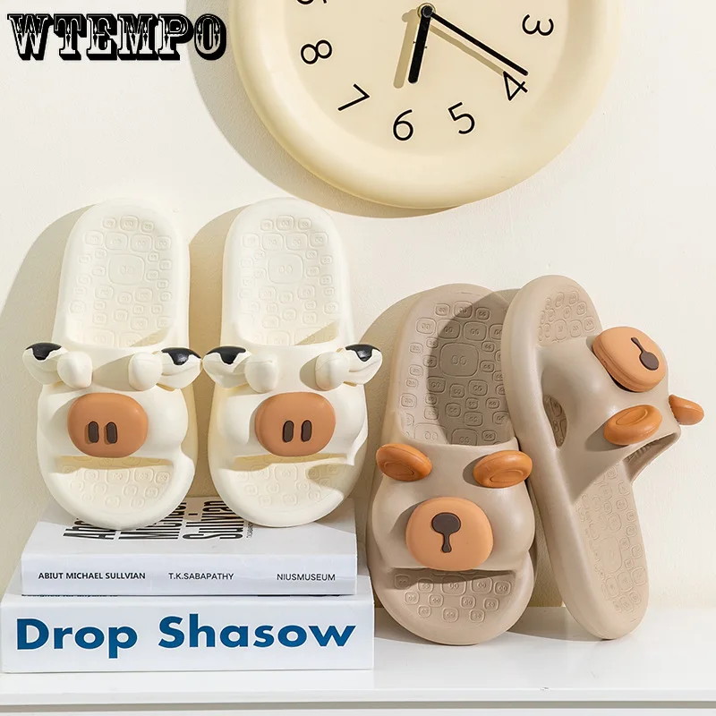 WTEMPO Cartoon Slippers for Women Summer Home Animals Slippers Soft EVA Slipper Pig Bathroom Non Slip Cow Slippers Wholesale