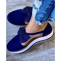summer fashion platform velvet contrast paneled flat round toe womens shoes bowknot design shoes walking sandals