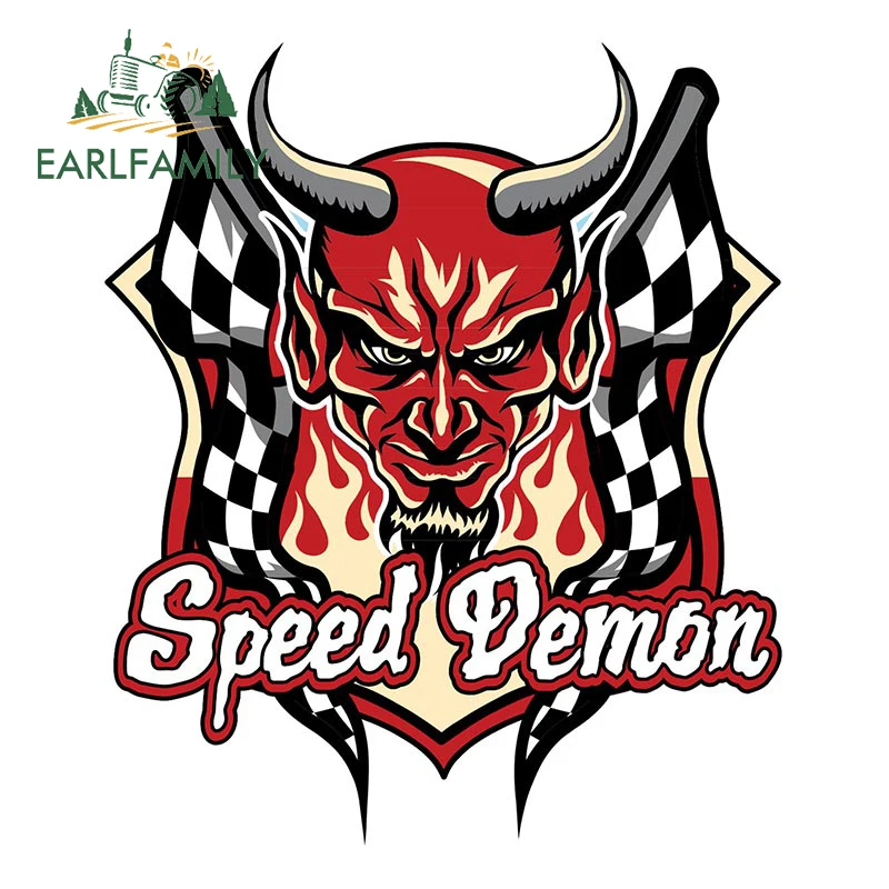 

EARLFAMILY 13 см x 11 см скоростная переводная картинка демон гонка дьявол клетчатый флаг стикер горячий стержень Ретро сатана автомобиль стикер s топливный бак Кепка Декор