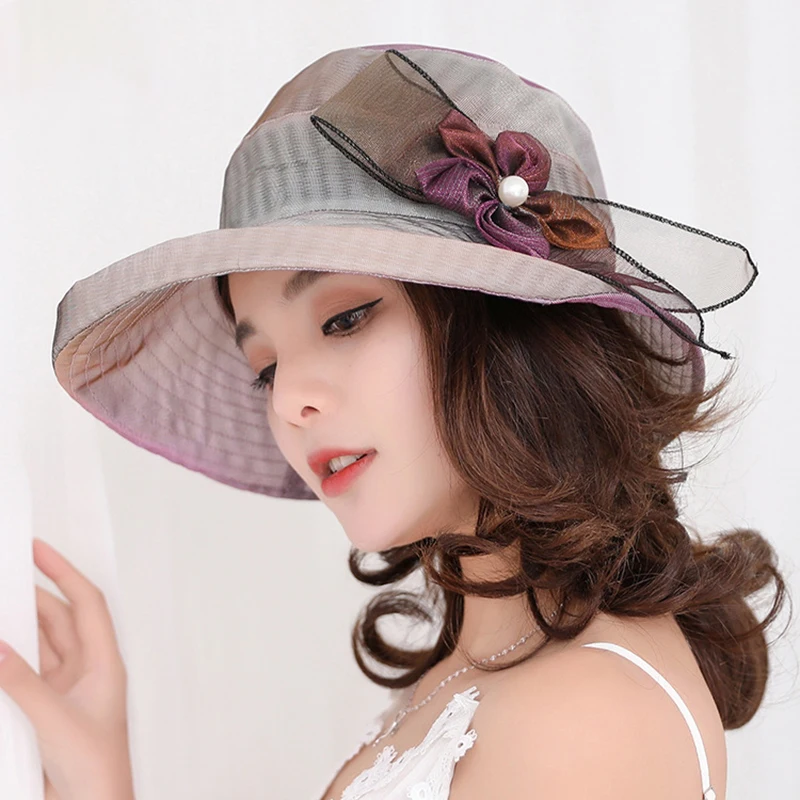 

Summer Female Sun Hats Visor Hat Big Brim Classic Flowers Folding Sun Hat Casual Outdoor Beach Cap For Women UV Protection Hat