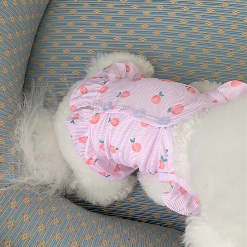 

Pet Teddy Summer Dress Pink Peach Dog Clothes More Breathable Than Bear Open Button Dog Fruit Clothes Soft Vest