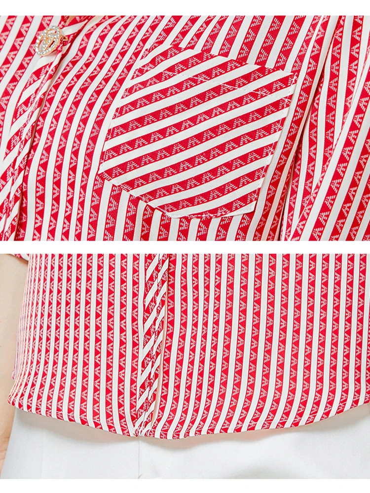 Женская шифоновая блузка в полоску с V-образным вырезом