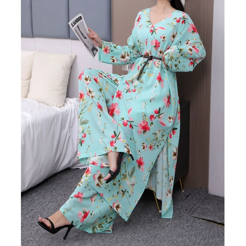 Wepbel этническое женское платье для Рамадана Eid Abaya свободные наряды арабский Женский пуловер Топы широкие брюки мусульманская одежда