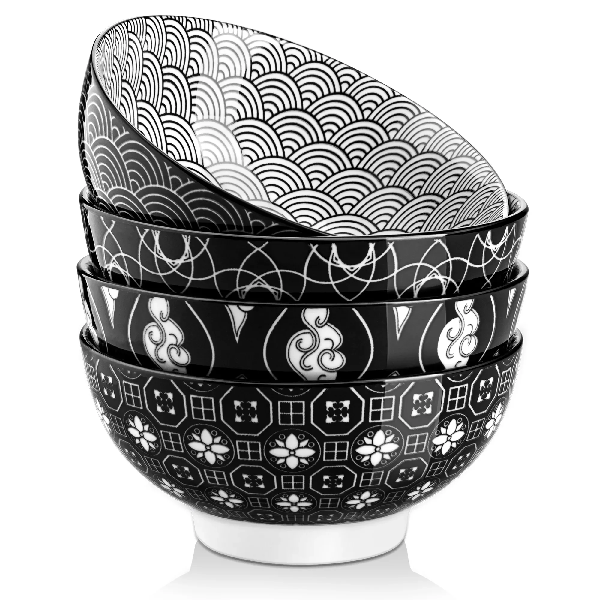 

600ML 4-Piece Japanese Style Porcelain Cereal Bowls Hand Painted Rice/Ice Cream/Snack/Soup/Fruit/Noodle Bowl Set