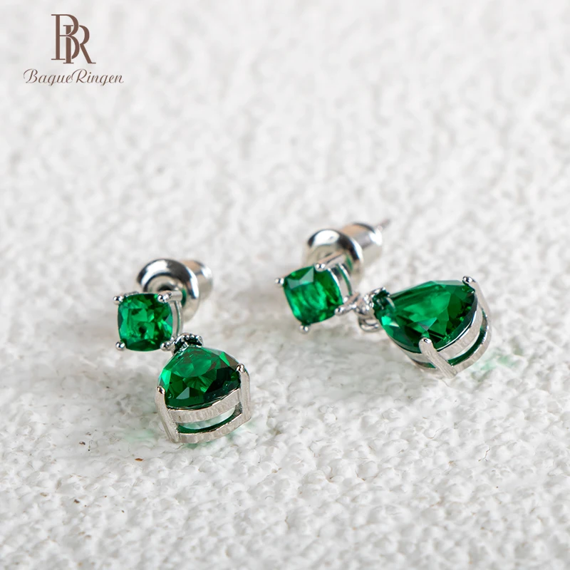 

Женские короткие серьги-кольца Bague Ringen, серьги из серебра 925 пробы с зелеными цирконами, ювелирные украшения для годовщины, вечерние НКИ с из...